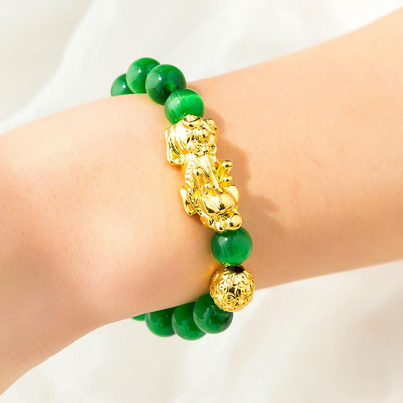 Agate Couple Pixiu Bracelet Sand Gold Men's Bracelet Gold-plated Beaded Bracelet for Men and Women
