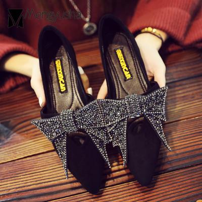 Fashion Designer Bling Bling Ladies Shoes Women Flats Pointed Toe Crystal Ballets Loafers Femme Bowknot Espadrilles Rhinestone Creepers