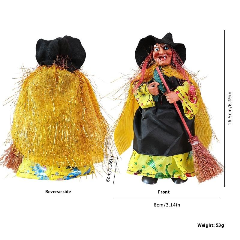 1Pc  Halloween Broomstick  Figurine Hanging Doll DIY Decor Pendant Party Haunted House Props Ornament Garden Bar Decor