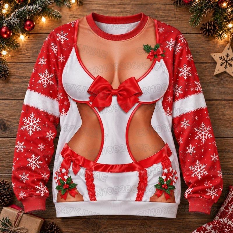 Funny Christmas Santa Sweatshirt Santa Costume Pullover Novelty Holiday Red Snowflake Men's Women's Christmas Party Gift