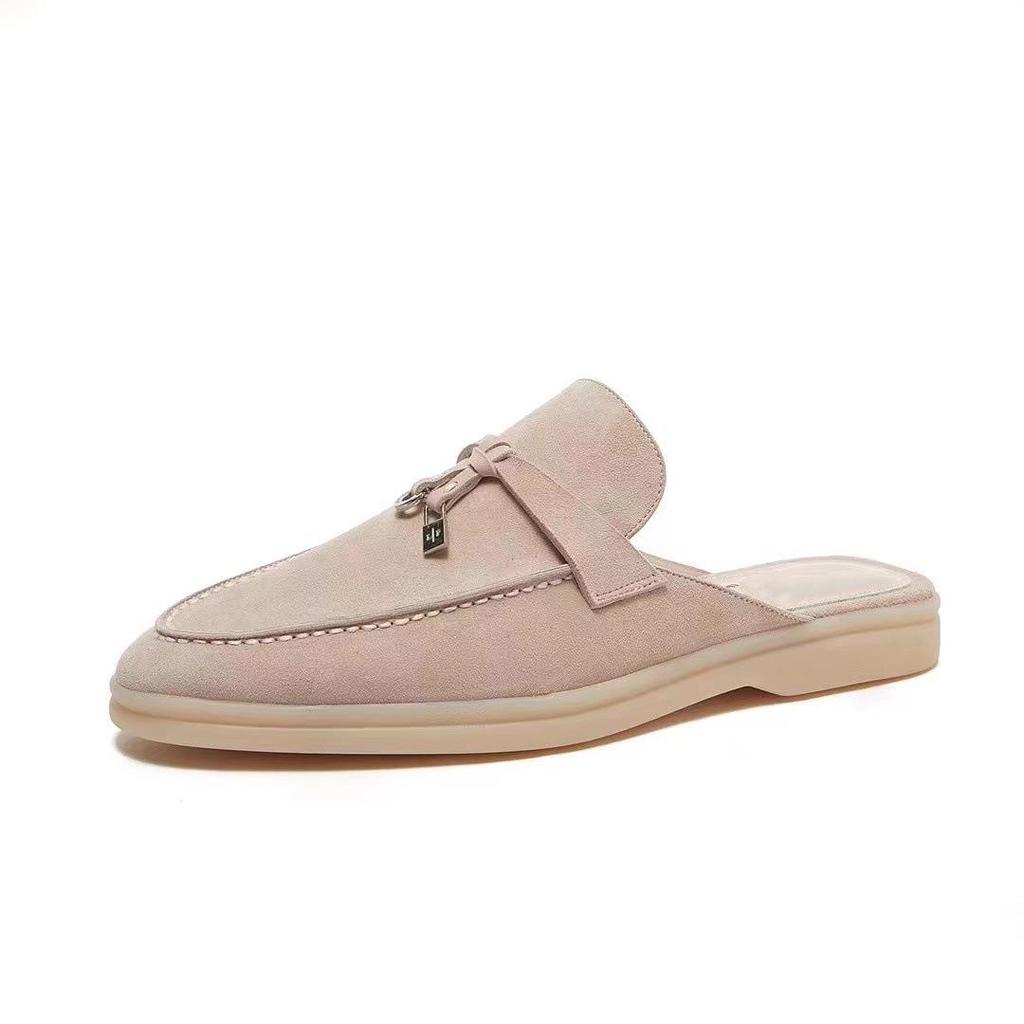 LP Women's Genuine Leather Backless Loafers - Spring Retro Slip-On Flats