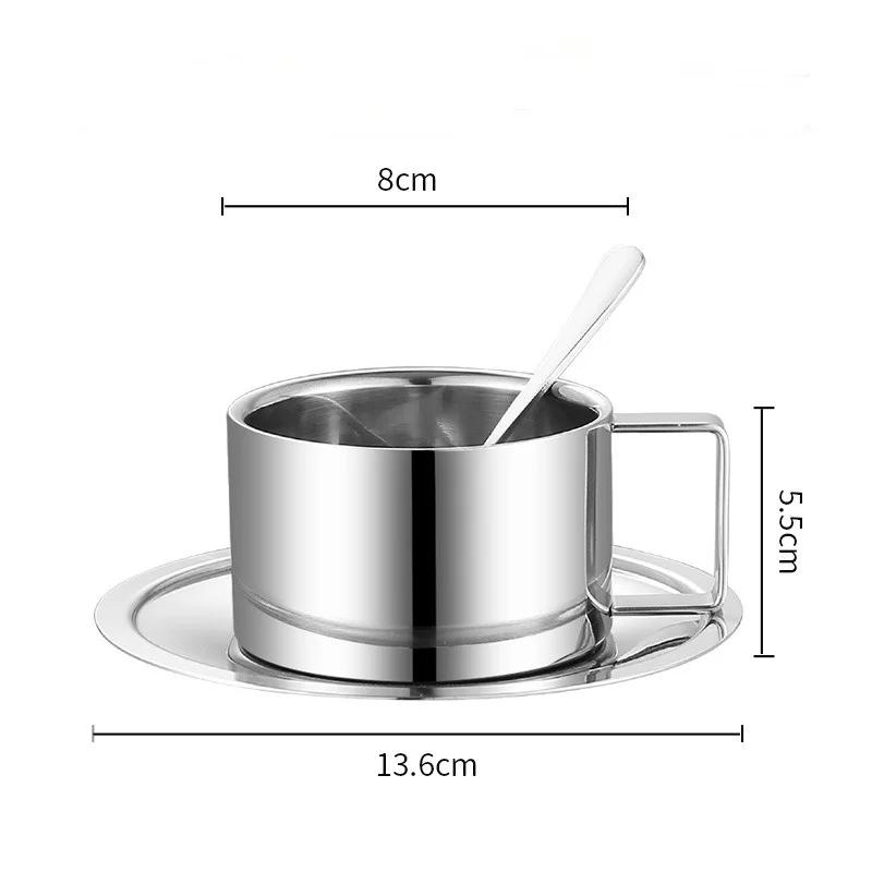 Tasse à café en acier inoxydable 304 avec cuillère à vaisselle, tasse à café cappuccino double résistante à la chaleur, vaisselle de table, accessoires de cuisine et de café