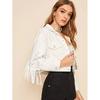 Womens Short Denim Jacket With Fringe Detail Loose Fit Cotton Blend Fall 2025