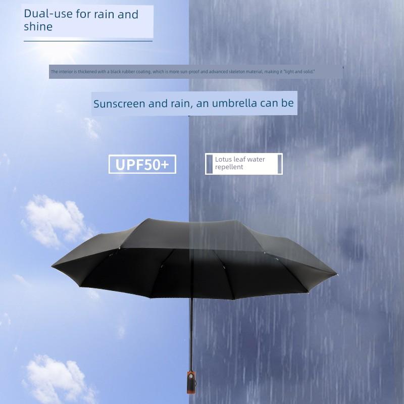 Parachase1.23 M Retro Wooden Handle Oversized Automatic Wind-Resistant Vinyl Sun Protective Double Sunny Umbrella Men's Umbrella