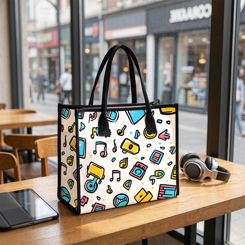 Cute Graffiti Tote Bag Casual Portable Daily Shopping Handbag For Women Outdoor Use
