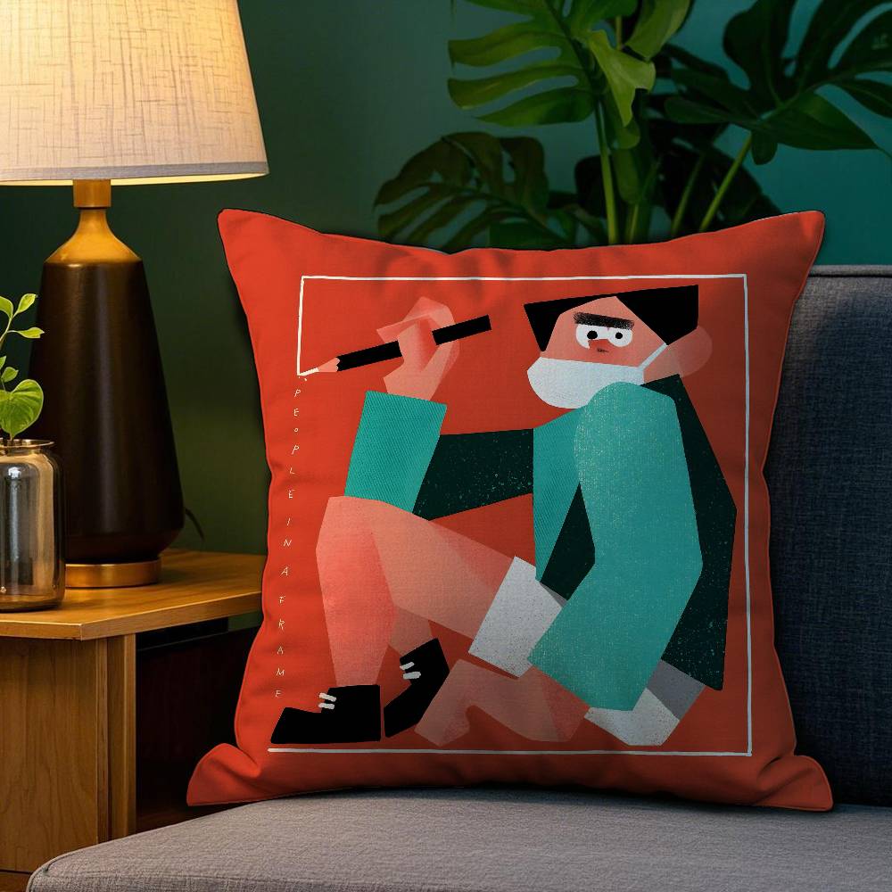 Home Decor Weekday People Illustration Print Pillowcase Pattern Cushion Cover Suitable for Sofa Bedroom Car Pillow Cover