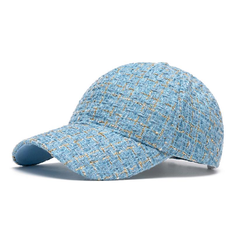 Classic French Style Plaid Baseball Cap for Women - Gold Thread, Hard Brim, Fashionable Autumn/Winter Accessory