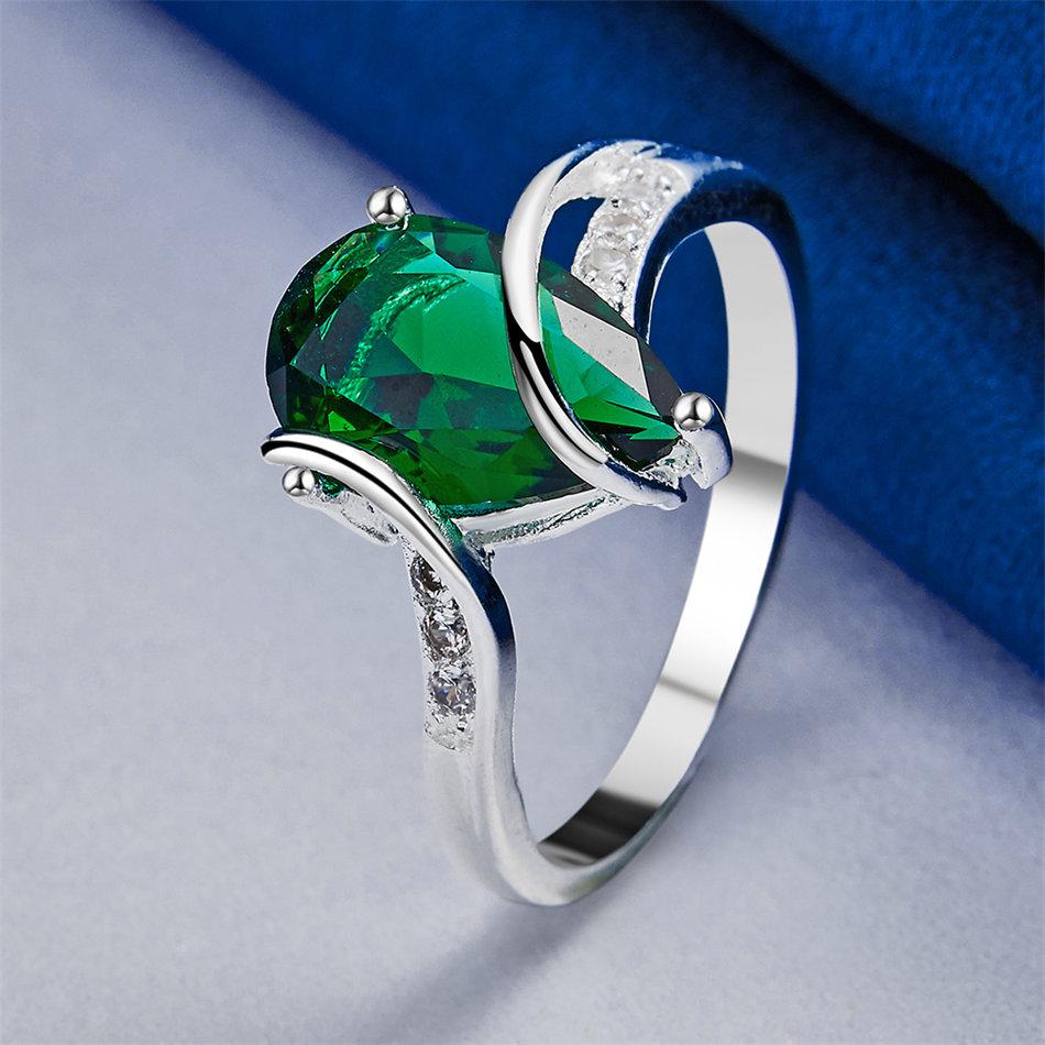 1 Piece of 925 Sterling Silver 7-10 Exquisite Green Zircon Ring, Women's Wedding Accessories Jewelry Gift