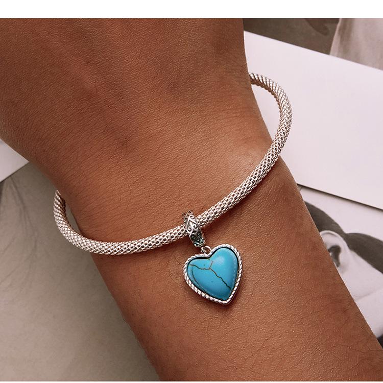 Court Style Love Bracelet Pendant 925 Sterling Silver, French Vintage Opal Susceptible Beads