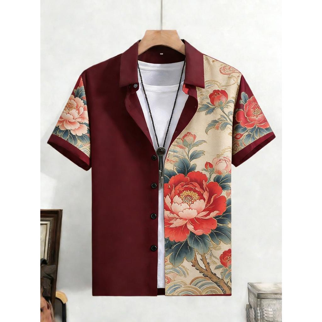 2026 Men's Spring New Short-Sleeved Shirt Plant Flowers HD 3D Printed Shirt Hawaiian Beach Party Clothes Men's Quick Drying 5XL