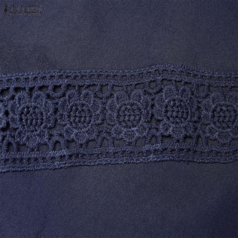 ZANZEA Women Lace Patchwork Casual Turn Down Collar Loose 3/4 Sleeve Blouse
