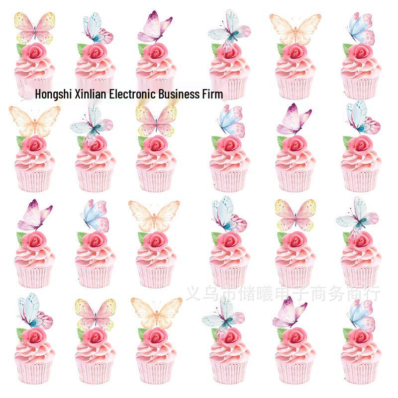 Pink Butterfly Party Set: Plates, Cups, Napkins, Embroidered Tablecloth, Banner & Cake Toppers