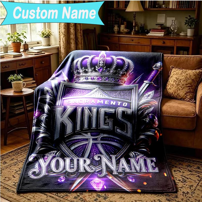 1PC Custom Name Blanket Sacramento Basketball Logo Flannel blankets Patterns Throw Blanket All-Season Soft Gift for Couch, Bed, Camping, Birthday gift