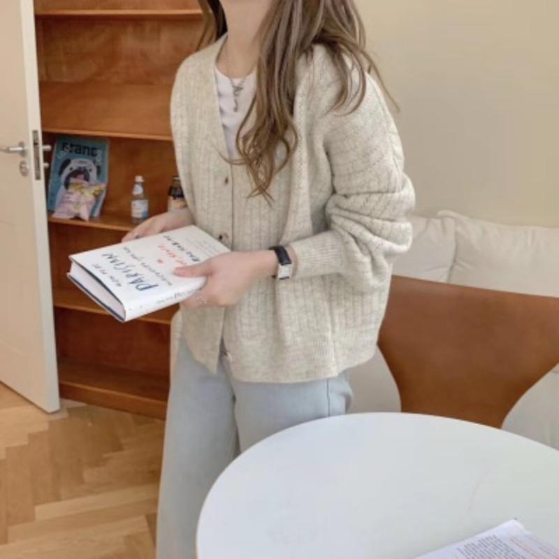 New V Neck Casual Loose Elegant Office Women Sweater Fashion Cardigan Office Lady Jacket Solid Outwear Autumn Winter Knitted Coat Simple Clothing