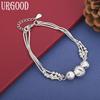 925 Sterling Silver Snake Chain Bead Bracelet Wedding Gift Jewelry