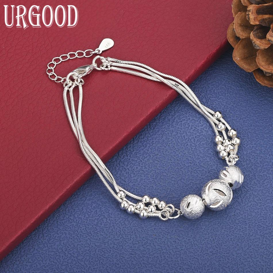 925 Sterling Silver Snake Chain Bead Bracelet Wedding Gift Jewelry