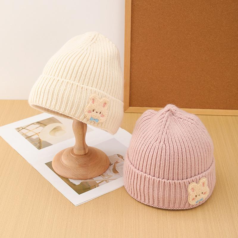 Korean Style Autumn and Winter Label Rabbit Woolen Hat for Women with Velvet and Thickening To Keep Warm Fashionable Knitted Hat Cold Hat