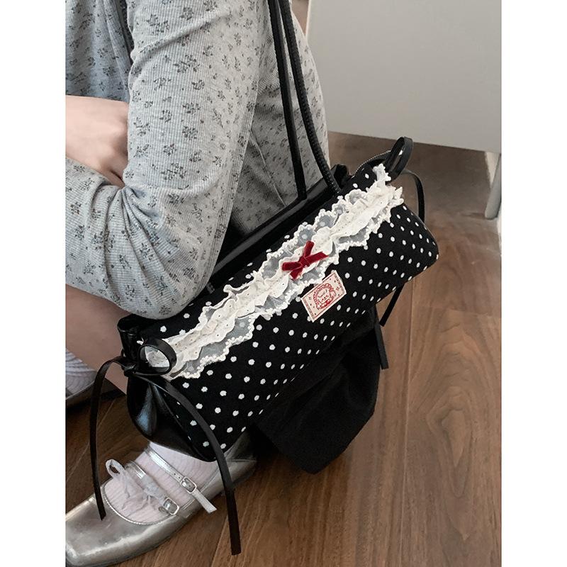 French Niche Girly Lace Underarm Bag Women's 2025 New Simple Polka Dot Print Shoulder Bag