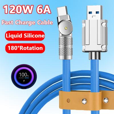 Cabo de carregamento rápido de silicone líquido de 120 W para iPhone 14 Xiaomi Huawei Samsung USB C Micro USB Cabo de carregamento para jogar