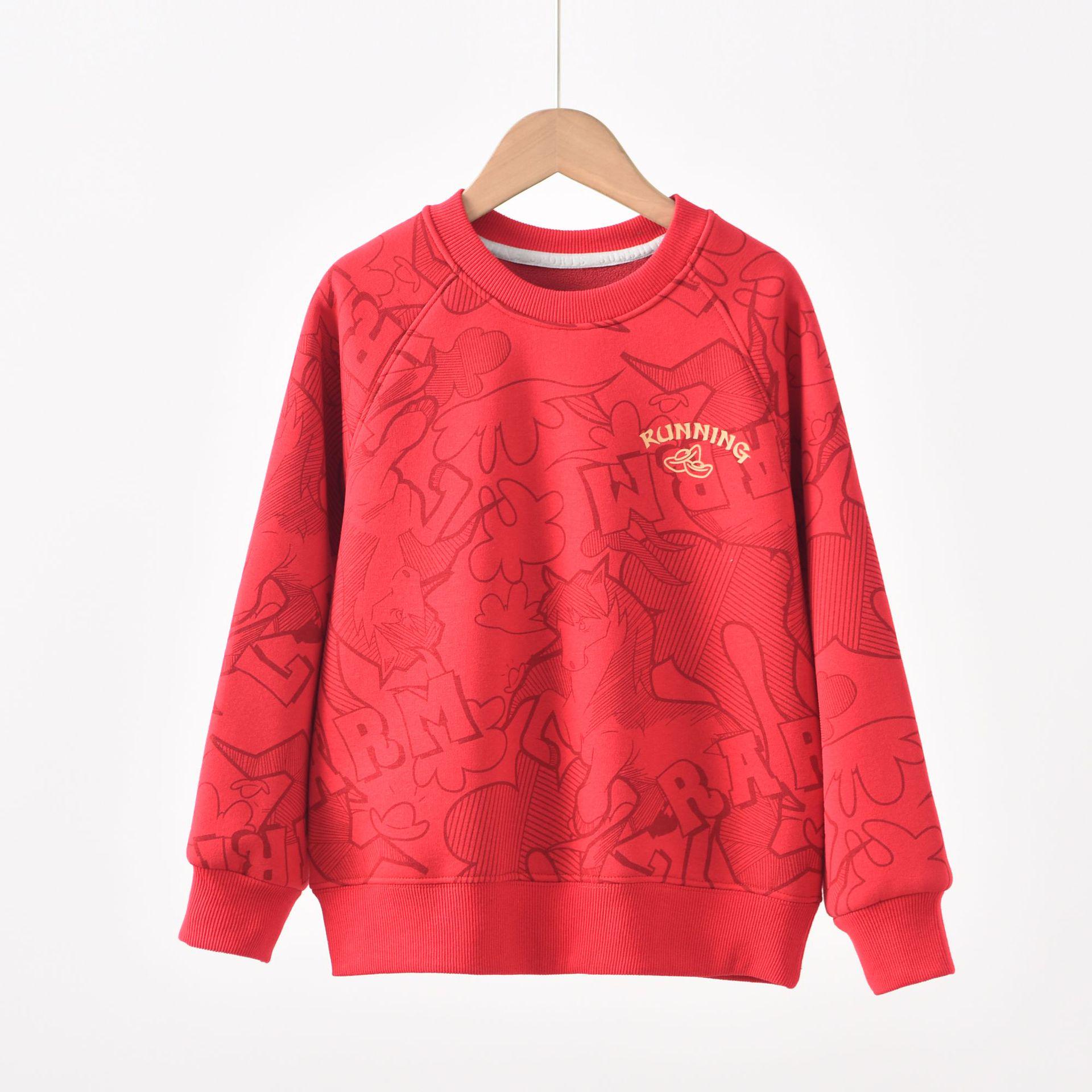 Year of the Horse Red Hoodie Velvet-Thickened Long Sleeve T-shirt for Men Women and Children 130 красный 2370₽