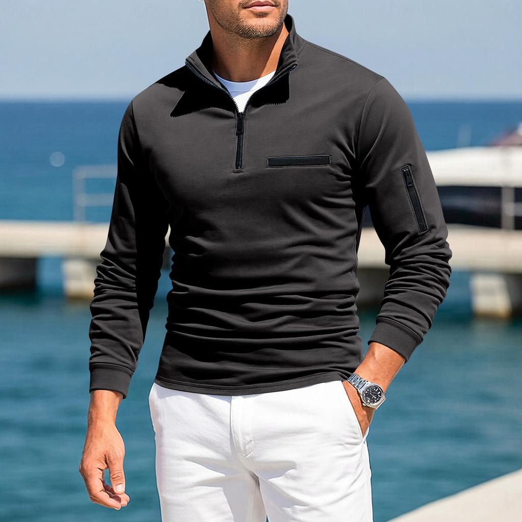 Men's 1/4 Zip Color Long Sleeve Casual Comfortable Pullover