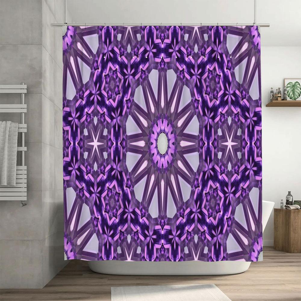 Purple And White Waterproof Shower Curtain With Unique Geometric Pattern Bath Decor For Modern Bathroom