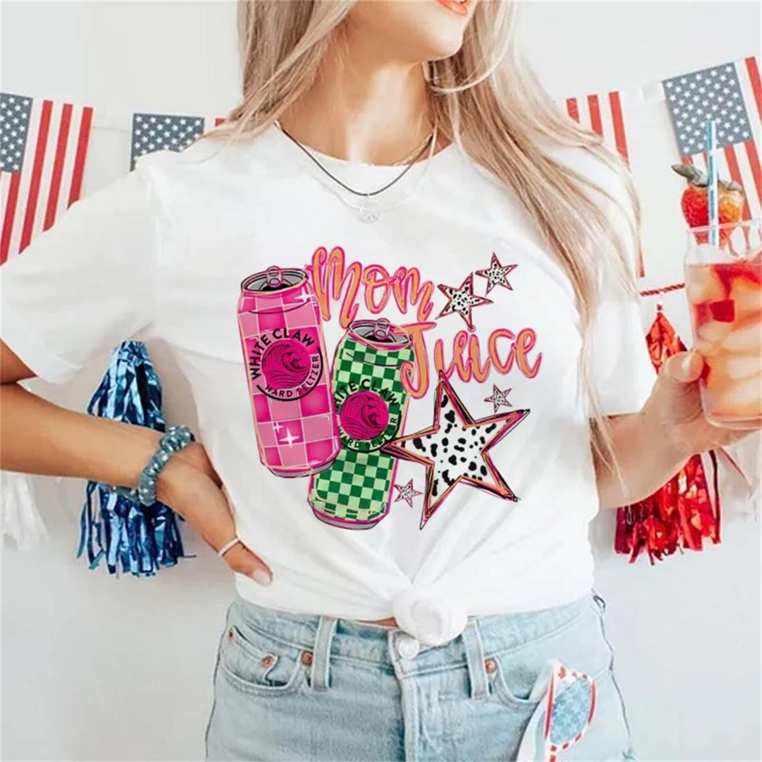 Cartoon Fashion Style Printed Watercolor Beverage Pattern Printed Fun Short Sleeved Casual Women s T-Shirt Summer Trend Top S