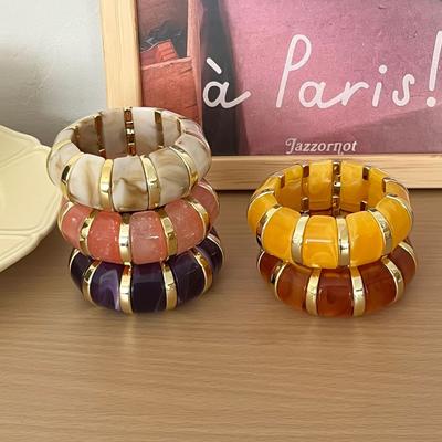 Retro Resin Bracelet Geometric Elastic Stainless Steel Bracelet Fashion Simple Temperament Handmade Decoration for Women