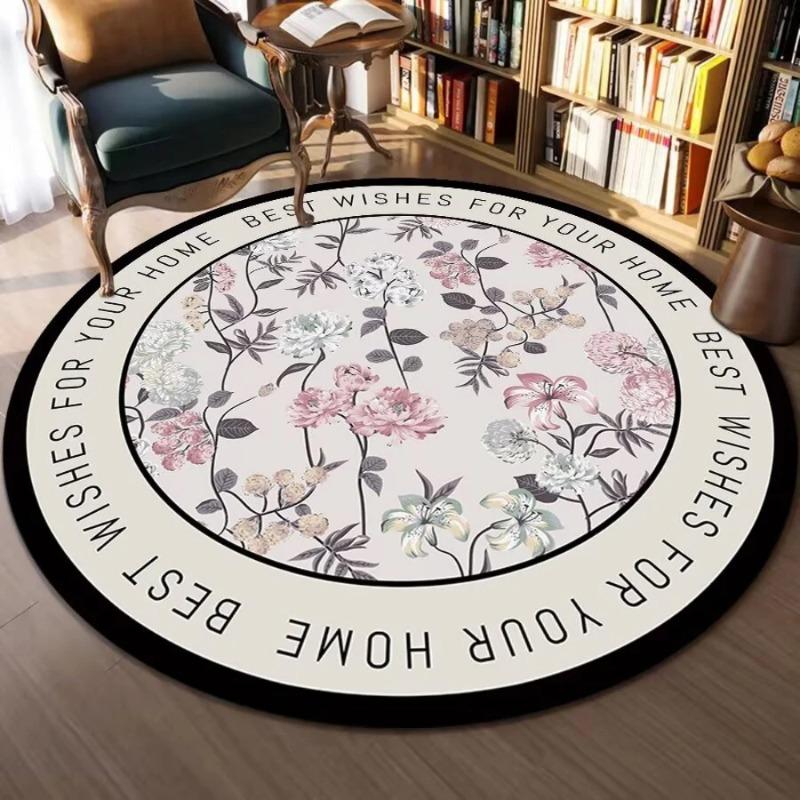 French Comfortable Circular Carpet Green Floral Rug Bathroom Anti Slip Dirt Resistant Wear-resistant Door Mat Home Decoration