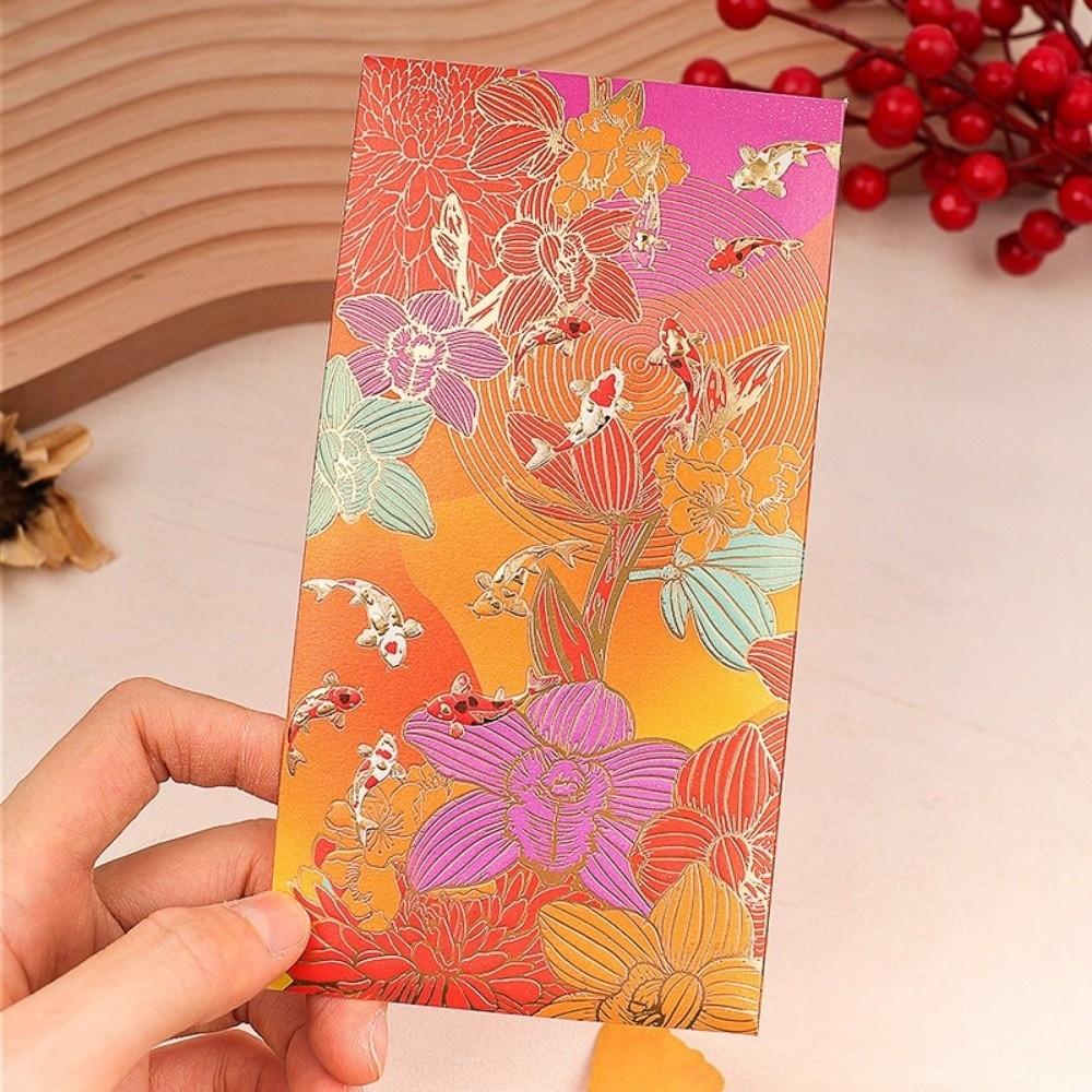 6pcs Golden Accents Thank You Cards Vibrant Floral Greeting Cards Lucky Money Bags  Wedding Birthday