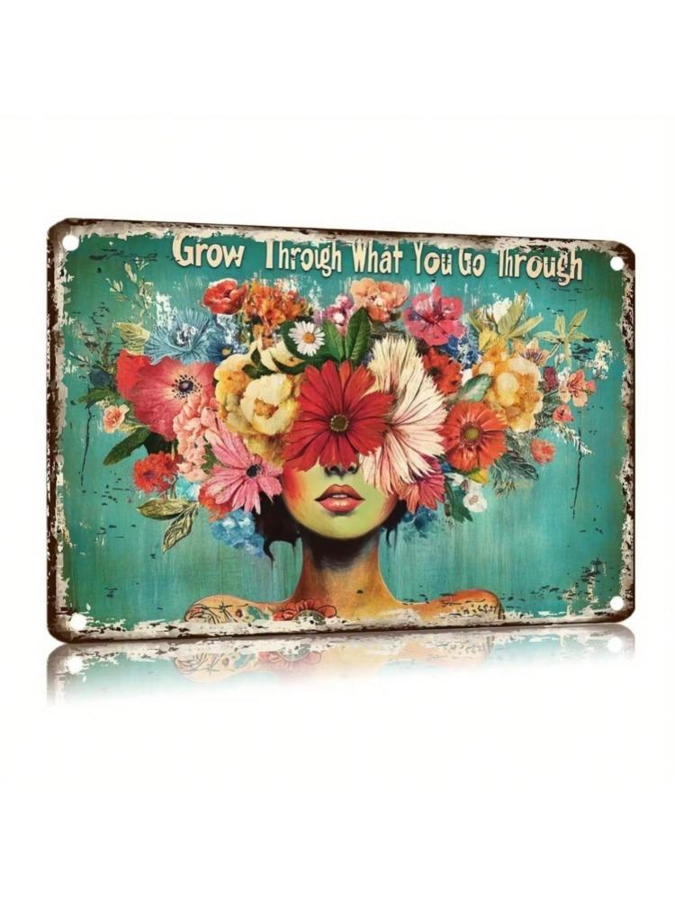 RusticInspire Vintage Metal Wall Sign - Grow Through What You Go Through, Floral Farmhouse Sturdy Indoor Outdoor Decor
