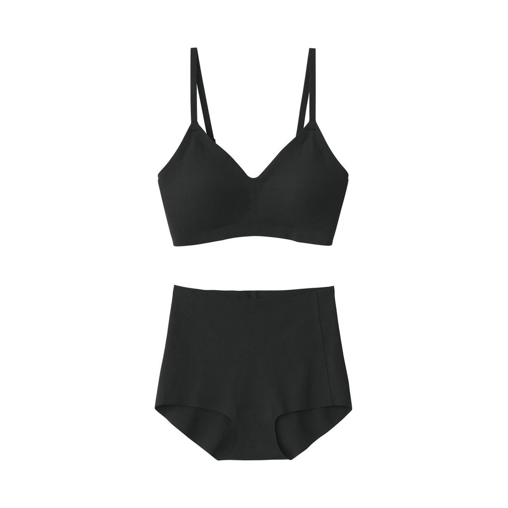 MUJI Gentle Ribbed S Women's Bra, FCH54A4A, Black, Women's