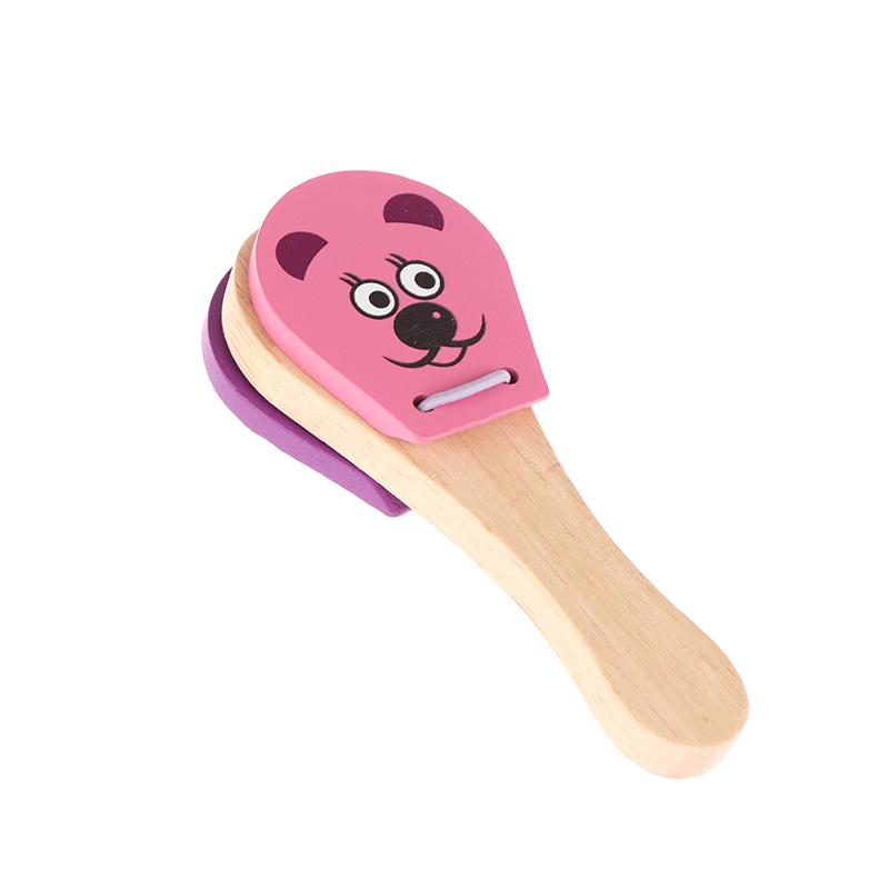 Kids Cartoon Wooden Castanets Five-stud Rattle Bells Baby Clapper Handle Musical Instruments Toys Educational Toys For Children
