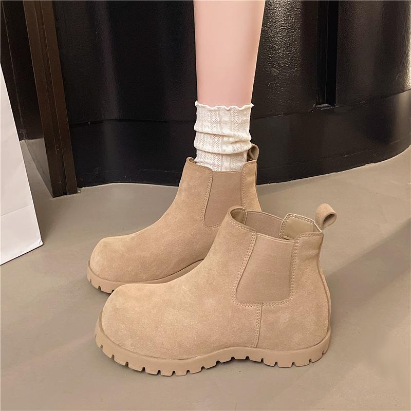 European Station Cowhide Edition~ Versatile Inner Height Increase Genuine Leather Chelsea Boots Women's Frosted Leather Big Head Anti-Slip Ugly