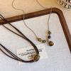 Maillard Leather Anti-tiger's Eye Stone Necklace Women's Chinese Stacked Choker Neck Chain Versatile Temperament Collarbone Chain