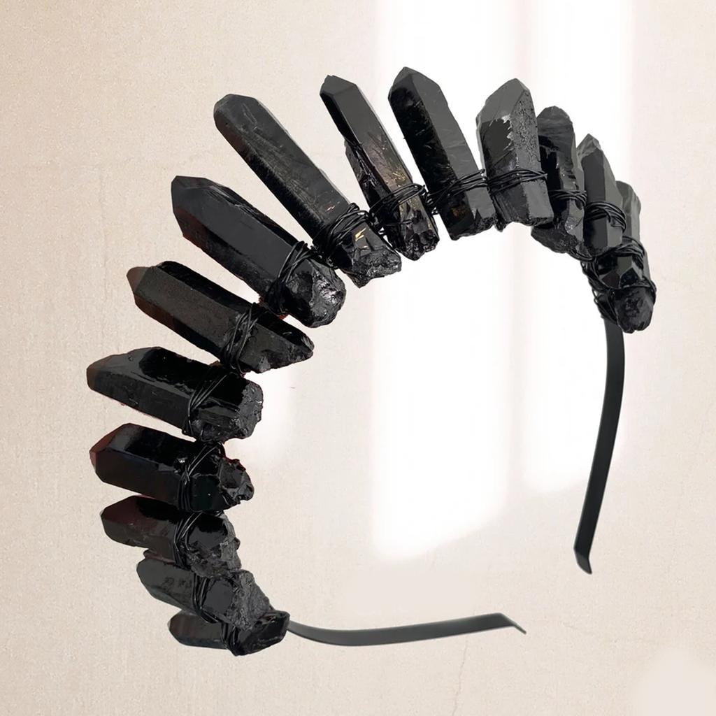 Raven | Black Crystal Quartz Goth Crown Bridal Tiara Witch Crown Wicca Gothic Cosplay Maleficent Tiara Bridal Headpiece