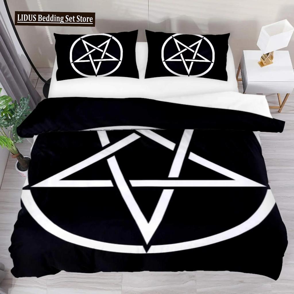Baphomet Duvet Cover King Queen Size Pentagram With Demon Satanic Goat Head Bedding Set For Boy Men Horror House Comforter Cover