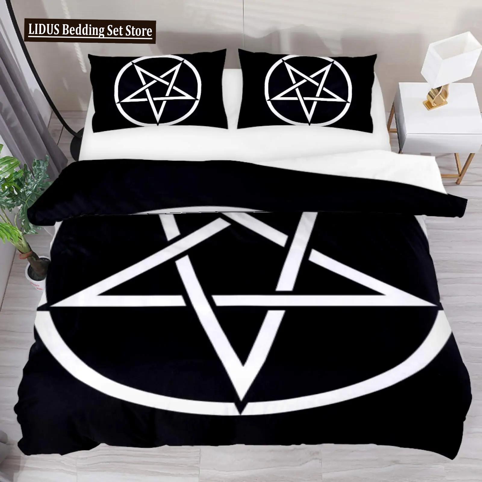 

Підодіяльник Baphomet King Queen Size Pentagram With Demon Satanic Goat Head Комплект постільної білизни для хлопчиків чоловіків Horror House Comfort Cover EU single(135x200cm)