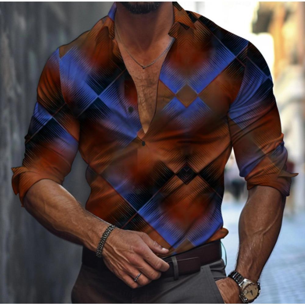 Herren Hemden mit geometrischem Muster Langarm Lässiger Cardigan Neue Knöpfe Urlaubsmode Hemden