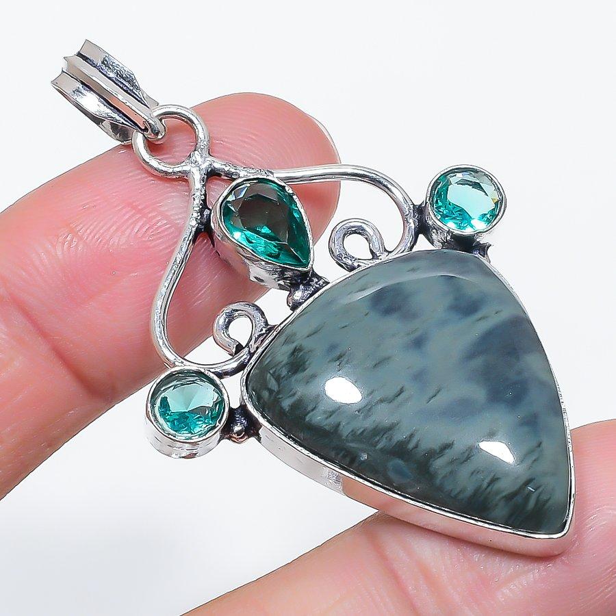 

Natural Silver Sheen Obsidian, Topaz 925 Sterling Silver Pendant 2.32 n9E62