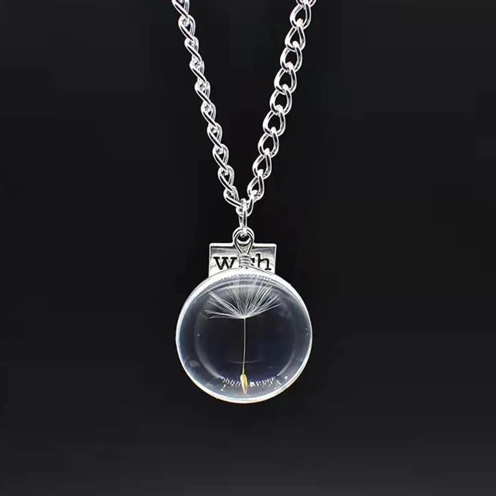 

Handmade Dandelion Wishing Necklace Jewelry Accessories Oval Shape Clear Crystal Ball Pendant Choker Silver Color Heart Shape