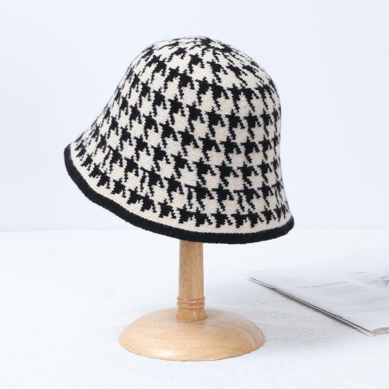 Женская шляпа-рыбак Осень и Зима Модная Повседневная Шляпа-рыбак с птичьей клеткой и черно-белой клеткой Вязаная шляпа-рыбак чёрный