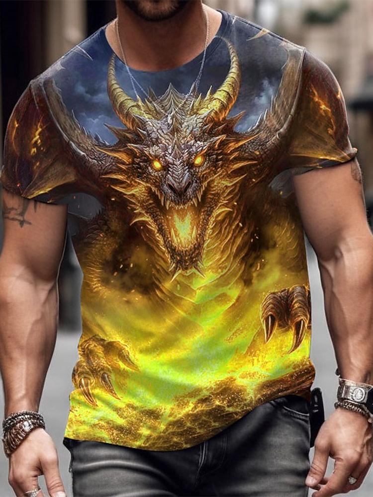 Summer Street Style Fashion Men's T-shirt Urban Everyday Casual Short-sleeved Top 3D Dragon Print Men's Outdoor T-shirt