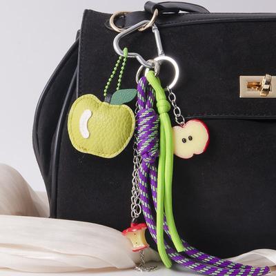 1 Piece Leather Apple Backpack Pendant Diy Decoration Creative Weaving Rope Fruit Keychain Bag Accessories