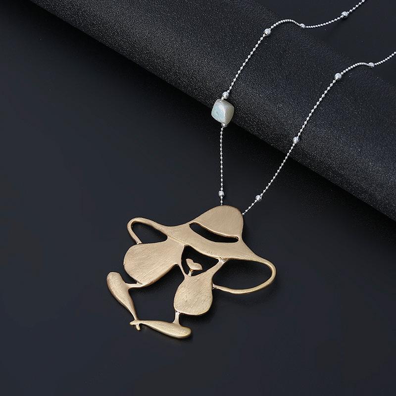 Sweater Chain Long Necklace Women S Beauty Head Abstract Pearl Premium Necklace Pendant
