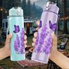 1PC Twin Purple Butterfly Layout 750ml Color Plastic Sports Water Bottle Leakproof Flip Straw Lid For Sports Office Home Use