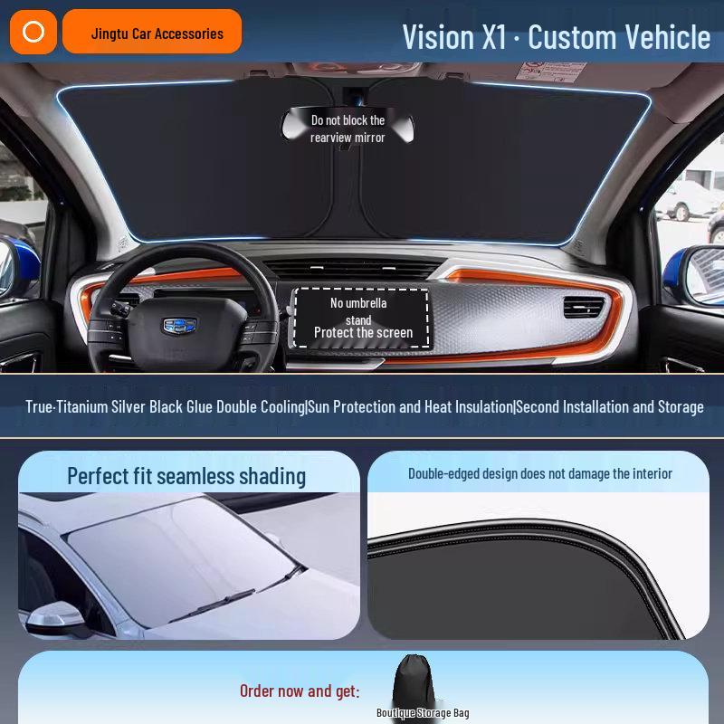 Geely Car Sunshade: Heat-Insulation Windshield Curtain for 25 Models, including Xingyue L, Xingyuan, Xingrui, Emgrand, Boyue L, and Panda MINI.