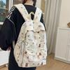 Little Bear Floral Print Youthful Nylon Student Backpack With Breathable Design For Daily Use