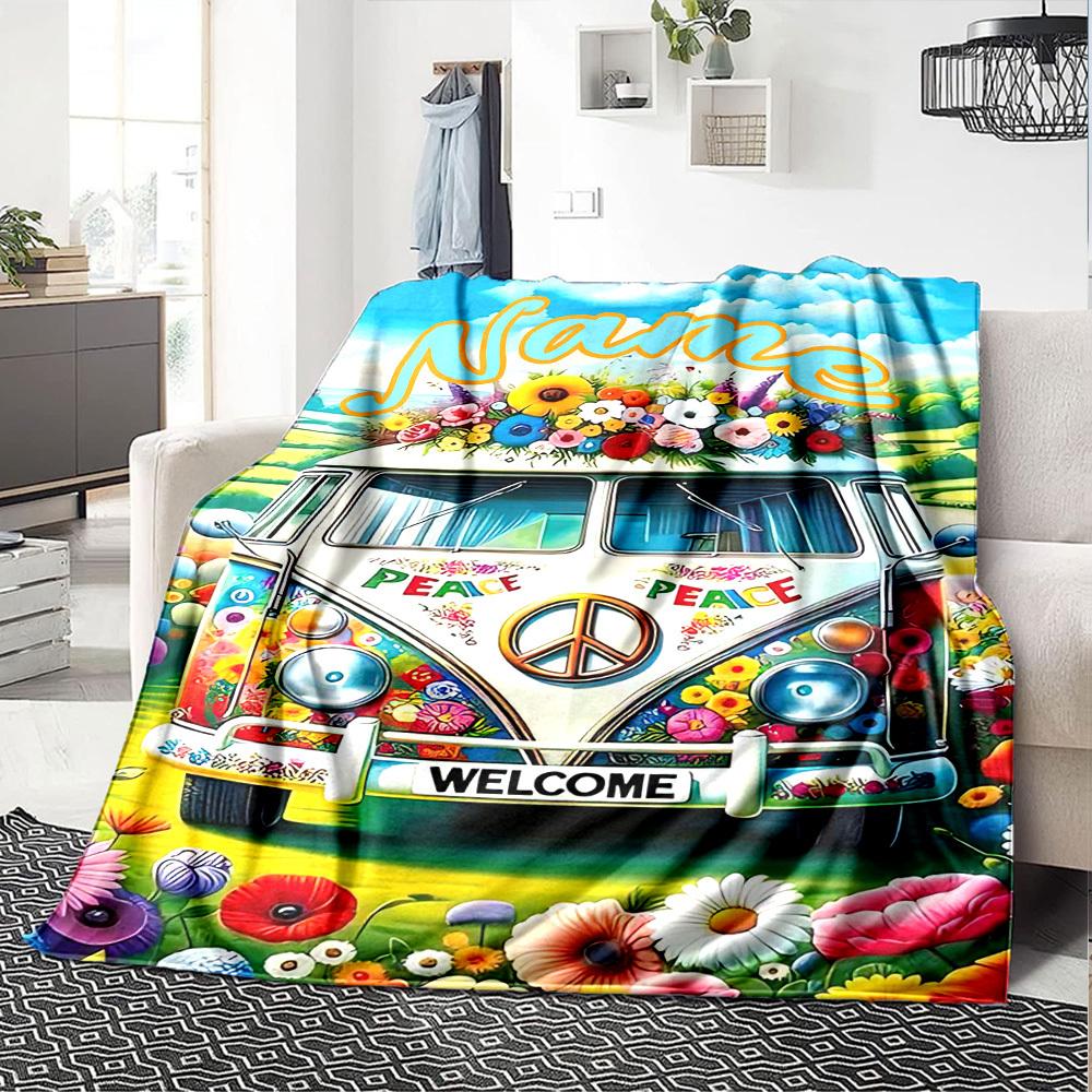 Peace Flower Bus Home Custom Blankets Comfortable Soft Lightweight Multiseason Blanket For Picnics Sofas Offices Beds Living Rooms Perfect Gift For