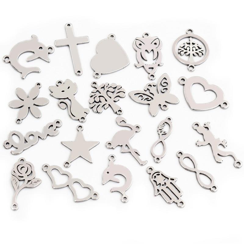 20pcs No Fade 316 Stainless Steel Double Loops Star Heart Cute Charms Pendant DIY Jewelry Findings for Necklace Bracelet